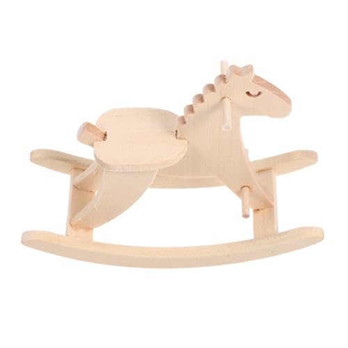 BESTonZON Puppenhaus-Trojaner-Pferd-Modell Cockhorse-Modell Puppenhausstuhl Modell Schaukelpferd Dekoration handwerkskunst spielzeugpferd holzspielzeug Mini-Hausbedarf Miniaturen Birke von BESTonZON