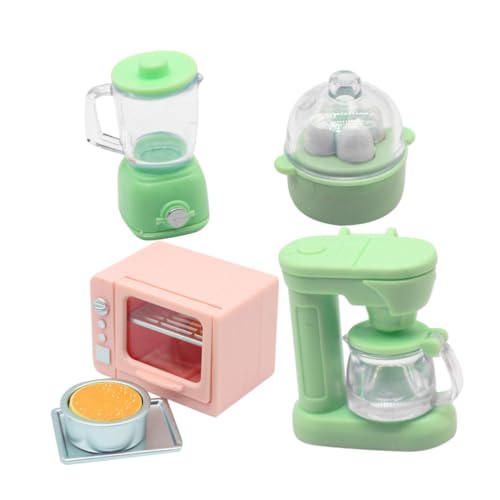 BESTonZON Puppenhaus Zubehör Set Miniatur Küche Mit Realistischen öbeln Inklusive Backofen Kaffeemaschine Entsafter Und Eierkocher 4 Teiliges Mini Modell Für Kreative Spielwelten von BESTonZON