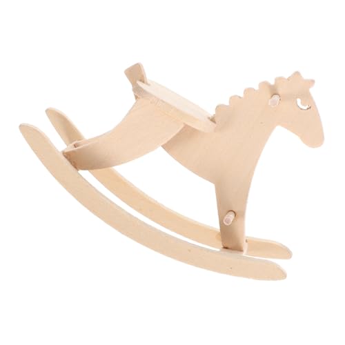 BESTonZON Puppenhaus-trojaner-Pferd-Modell Mini-hausaccessoire Simulation Mini-schaukelpferd Cockhorse-Modell Schaukelpferd Stuhl Modell Mini-pferdestatue Puppenhausstuhl Beige Birke von BESTonZON