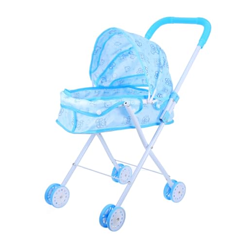 BESTonZON Puppenwagen Puppenzubehörwagen Mein Erster Puppenkinderwagen Kinderwagen Für Puppen Puppenhaus-Kinderwagen Kinder Spielen Küche Puppenhauswagen Spielzeugküche Sky-Blue Polyester von BESTonZON