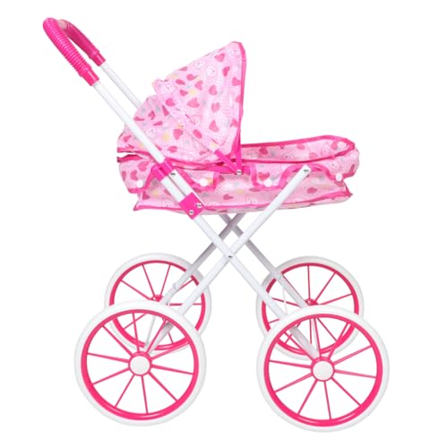 BESTonZON Puppenwagen Spielzeug-Kinderwagen Für Kinder Puppen-Jogger-Kinderwagen Einkaufswagen Für Kleinkinder Regenschirm Kinderwagen Puppen-zwillingskinderwagen Eisenrahmen Rosa von BESTonZON