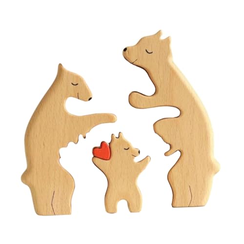 BESTonZON Puzzle Und Kind Bär Holz Bärenskulptur Bärenfigur Niedliche Bärenskulptur Dekorative Statue Malerei Handwerk Holzbär Puzzle Figur Bärendekor Tierhandwerk von BESTonZON