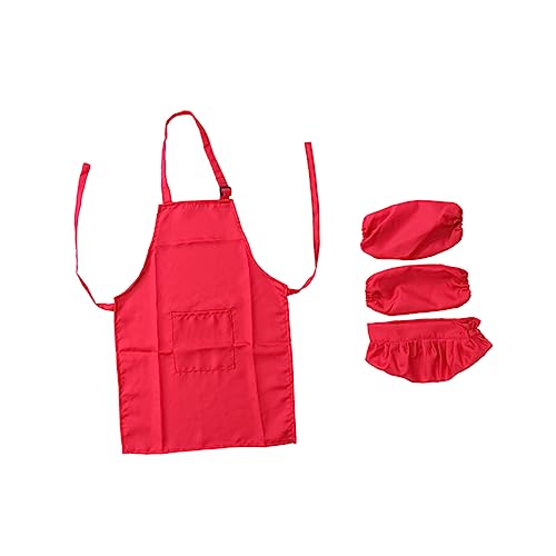 BESTonZON Satz Handschelle Zum Kochen Für Kinder Kinderkoch-spielset Kinder Kochen Ärmel Kinderschürze Rot von BESTonZON