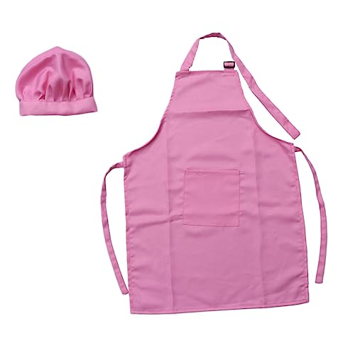 BESTonZON Satz Kinderschürze Spielset Mit Koch Und Schürze Kinderkoch-spielset Kinder Kochen Ärmel Handschelle Zum Kochen Für Kinder Rosa von BESTonZON