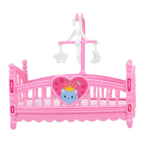 BESTonZON Satz Puppenhaus-Cartoon-Bett puppenmöbel Set für Puppenbett Cartoon Babybett für Puppen Spielzeugbett Puppenküche Miniaturküche Kinderbett für Babypuppe Abs Rosa von BESTonZON