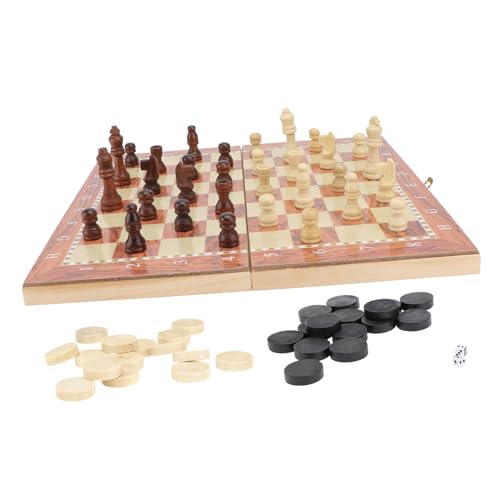 BESTonZON Schachbrettspiel 3 1 Set Schach Dame Und Backgammon Für Die Ganze Familie Hochwertige Holzbox 295mm x 295mm Ideal Für Und Erwachsene von BESTonZON