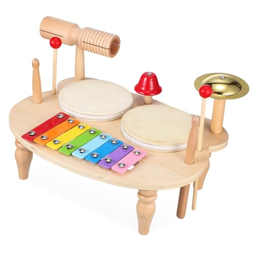 BESTonZON Schlagzeug-Tamburin musikinstrumente Musical Instruments Drum Holzschlagzeug Musikinstrument Schlaginstrumente Musikinstrument Xylophon Holzschlägel Handtrommel hölzern von BESTonZON