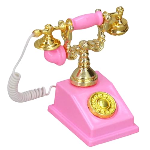 BESTonZON Simuliertes Telefon Mini-Puppenhaus Telefon Spielzeug min Telefonmöbel Mini-Dekor kinderspielzeug Spielzeug für Kinder Miniatur-Retro-Telefonmodell Telefon Figur Zinklegierung Rosa von BESTonZON