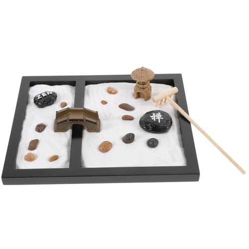 BESTonZON Zen Garten Miniatur Landschaft Bürodekoration Sandtisch Dekoration Sandtisch Für Schreibtisch Meditation Garten Miniatur Landschaft Miniatur Landschaft Mit Sand Schwarz von BESTonZON