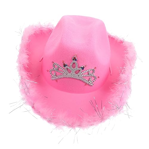 BESTonZON kopfschmuck kapuzenpullover Tragbarer Hut LED-Cowboyhut Leuchtender Cowboyhut Disco-Kugel-Hut Hut im Westernstil gebogener Westernhut dekoratives Kostüm Hut Frauen gefühlt Rosa von BESTonZON