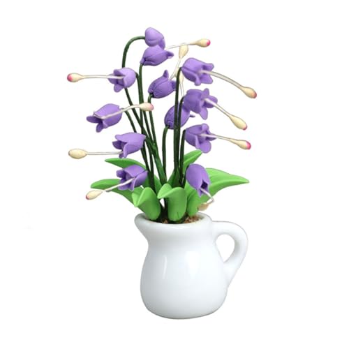 BESTonZON künstlicher Blumentopf spaß flurmöbeln ziernieten laufstall spielzeughaus Puppe Miniaturfutter kunstpflanze Mini Blumentopf Mini-Topfpflanze Keramik Violett von BESTonZON