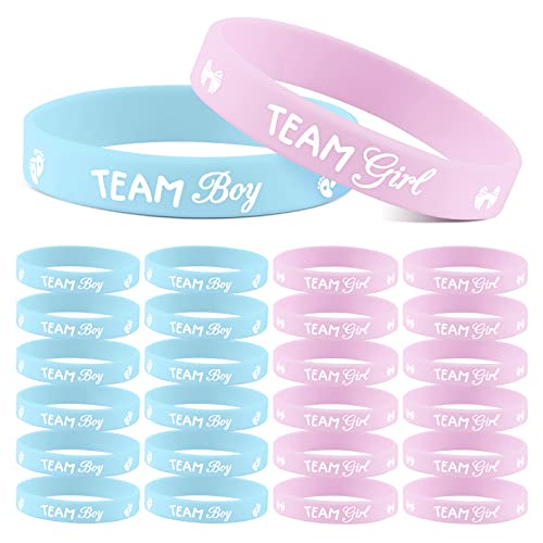 BETESSIN 24 Stücke Geschlecht Offenbaren Armbänder Team Boy Team Girl Silikon Armbänder Gender Reveal Partydeko für Baby Shower Babyparty Geschlecht Verkündung Party Zubehör von BETESSIN