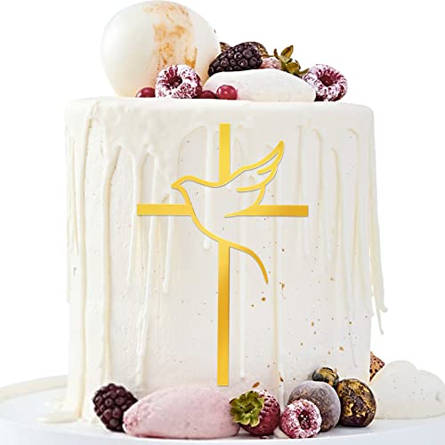 BETESSIN 2Stk. Kuchendeko Kreuz Cake Topper Taube Gold Acryl Torte Deko 15x10cm Spiegel Kuchen Dekoration Set für Hochzeit Geburtstag Party Kommunion von BETESSIN