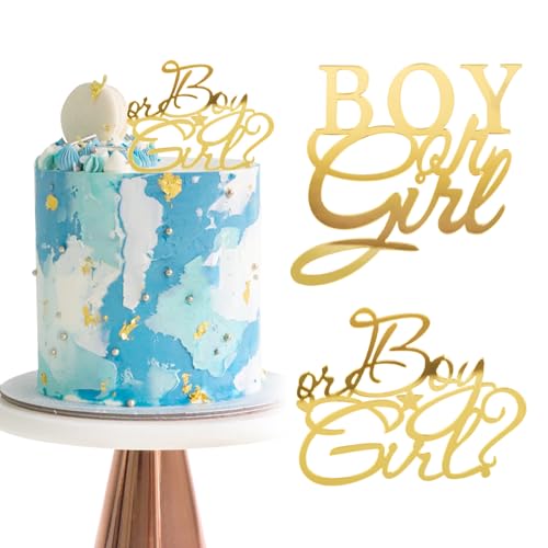 BETESSIN 2pcs Boy or Girl Tortendeko Gold Acryl Cake Topper Junge Oder Mädchen Kuchendeko Girl or Boy Deko Gender Reveal Party Baby Shower Dusche Babyparty Kuchen Dekoration von BETESSIN