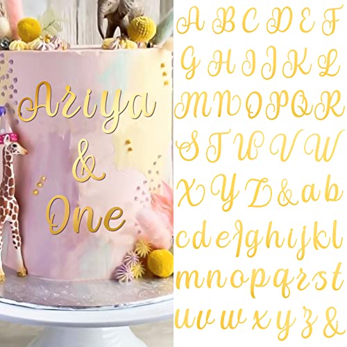 BETESSIN 54Pcs Buchstaben Deko Torte Gold Kuchen Dekoration Geburtstag Acryl 2 Sets A-Z Tortendeko Großbuchstaben Kleinbuchstaben Tortenaufsatz Set für Hochzeit Jubiläum Party Feier B von BETESSIN