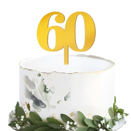 BETESSIN Cake Topper 60 Geburtstag Tortenstecker Torten Deko 60 Hochzeitstag Acryl Gold 60. Geburtstag Kuchendeko Cupcake Topper Kuchen Topper Jahrestag Geburtstagstorte Deko von BETESSIN