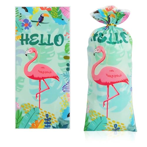 BETESSIN Geschenktüten Sommer Party - 30 Stück Flamingo Mitgebsel Tüten mit Twist Ties - Gastgeschenke für Kindergeburtstage, Hawaii Party, Sommerparty und Flamingo Partys - 27.2x12.5 cm von BETESSIN