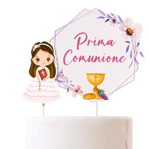 BETESSIN Kommunion Tortendeko Set - Prima Comunione - Italienische Cake Topper zur Kommunion für Junge und Mädchen (Rosa) von BETESSIN