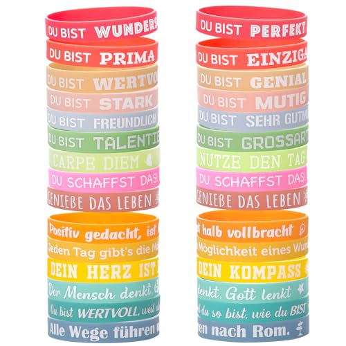 BETESSIN Motivationsarmbänder Kinder - 30 Stück Silikon Armbänder mit Inspirierenden Sprüchen - Glücksbringer und Mutmacher für Kinder - Abschiedsgeschenk Schüler - Mitgebsel zur Einschulung von BETESSIN