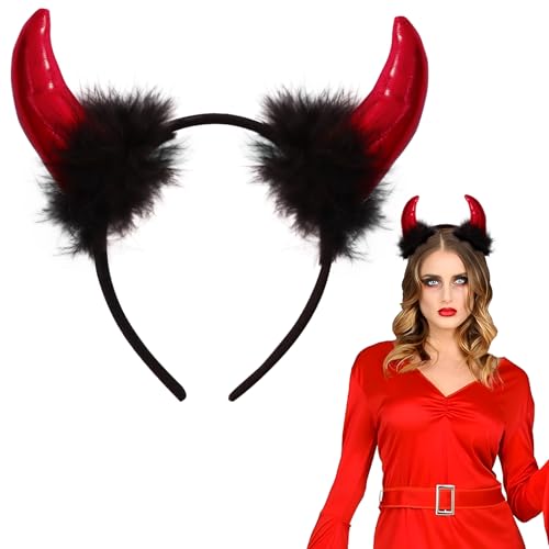 BETESSIN Teufelshörner Haarreif Karneval - Teufelsohren Haarreif Rot Schwarz - Teufel Kostüm Damen - Teufel Haarschmuck für Damen & Kinder - Kopfschmuck für Karneval, Fasching, Halloween uvm. von BETESSIN