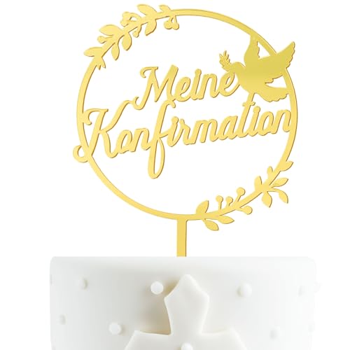 BETESSIN Tortendeko Konfirmation - Meine Konfirmation Tortenstecker aus Acryl - Cake Topper Gold - Konfirmationdeko für Junge & Mädchen von BETESSIN