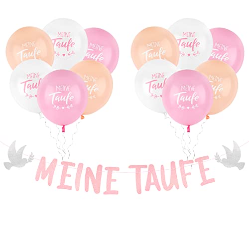 Taufe Deko Set Rosa Meine Taufe Girlande Deko Banner Papier und 12 Pcs Taufe Luftballons (12 Zoll) Taufe Dekoration für Mädchen Tauf usw. von BETESSIN