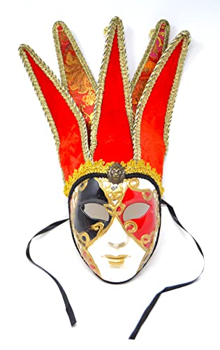 Narr. Rot, Erwachsene, venezianische Vollgesichtsmaske, (42 cm) Gesichtsmaske, Königin des Geistes des Karnevals, spanische brasilianische Maske, Festival-Maske, spanische Glocken von BETTER WITH FRIENDS