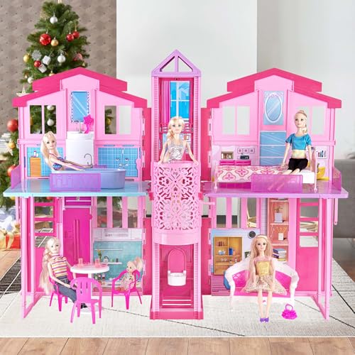 BETTINA 2024 Puppenhaus-Spielset, 2-stöckiges faltbares Puppenhaus mit 4 Räumen und Aufzug, Möbel für 29,2 cm große Puppen, ideales Spielzeug für Kinder und Mädchen von BETTINA