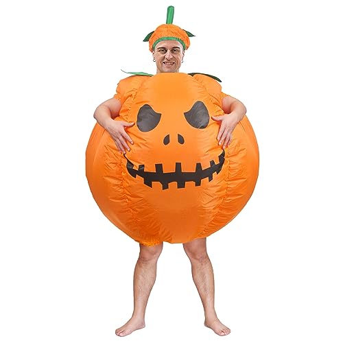 BETTWITEH Halloween Kürbis Kostüme für Erwachsene Aufblasbare Kürbis Kostüm Blow Up Kürbis Anzug Lustige Kürbis Gesicht Jumpsuit Fancy Kleid für Halloween Party Weihnachtsmaske von BETTWITEH