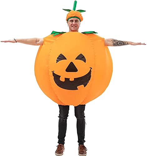 BETTWITEH Halloween Kürbis Kostüme für Erwachsene Aufblasbare Kürbis Kostüm Blow Up Kürbis Anzug Lustige Kürbis Gesicht Jumpsuit Fancy Kleid für Halloween Party Weihnachtsmaske von BETTWITEH