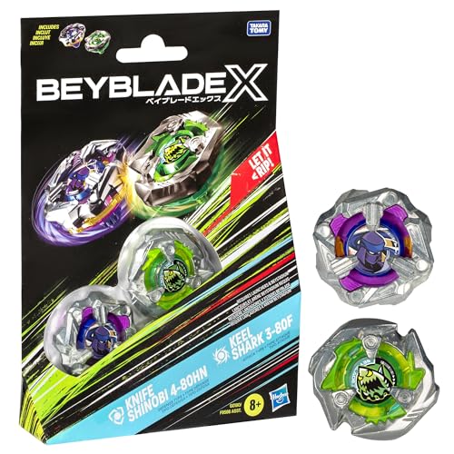 Beyblade X Knife Shinobi 4-80HN und Keel Shark 3-80F Kreisel Dual Pack, mit X-Celerator, mit 2 Klicks zusammenbauen, Familie für spannende Battles unterm Weihnachtsbaum von Hasbro