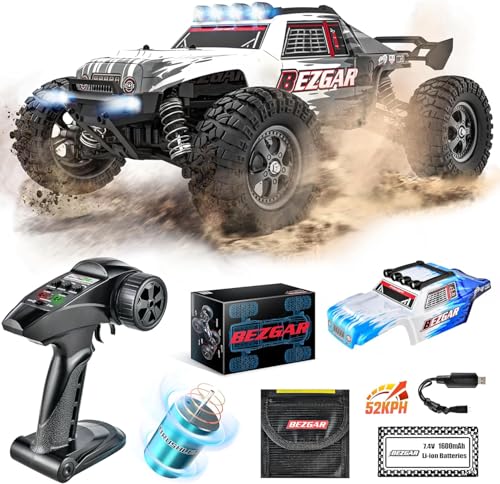 BEZGAR HM124 Bürstenlose Fernbedienungs Auto, 4WD RC Auto MAX 52 km/h, 1/12 Schnelle RC Autos für Erwachsene, 2.4GHz All Terrain Wasserdicht Rennauto Geländewagen für Kinder Erwachsene von BEZGAR