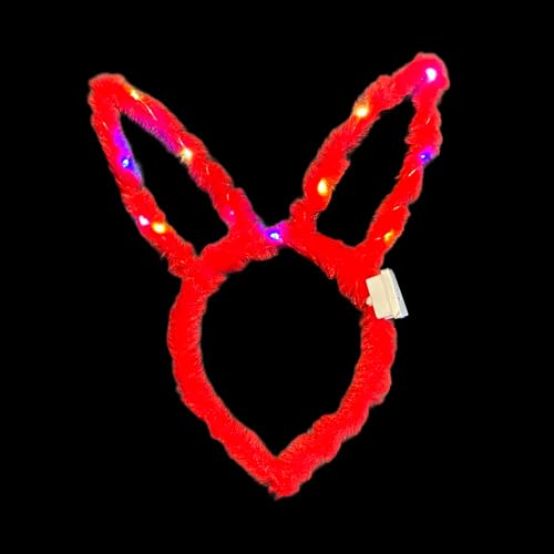 BF Souvenirs 1x LED Plüsch Haarreif LITTLE BUNNY mit Hasenohren in 4 Farben, blinkend und leuchtend - Party Karneval Geburtstag Motto Party Fasching Prinzessin Königin (Rot) von BF Souvenirs