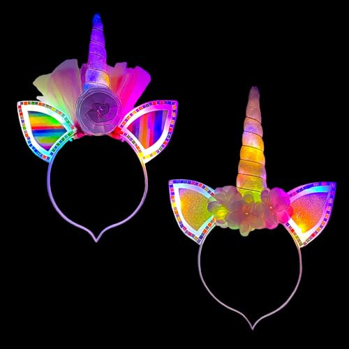 BF Souvenirs 2er-Set LED Einhorn Haarreif Unicorn bunt blinkend Leuchtend Kindergeburtstag Party Prinzessin Fantasie Kinderparty Karneval von BF Souvenirs