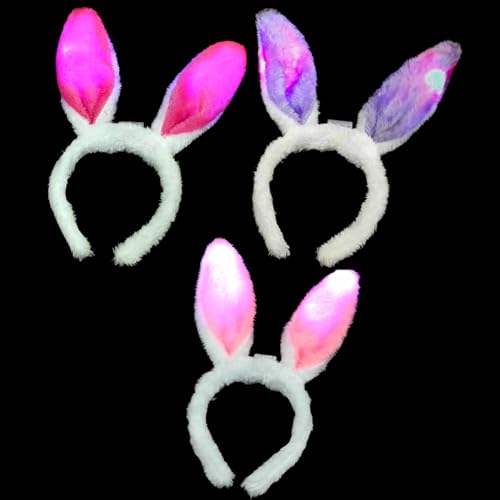 BF Souvenirs 3 Stück LED Plüsch Haarreif BUNNY mit Hasenohren in 3 Farben, blinkend und leuchtend Party Karneval Geburtstag Motto-Party Fasching Prinzessin König von BF Souvenirs