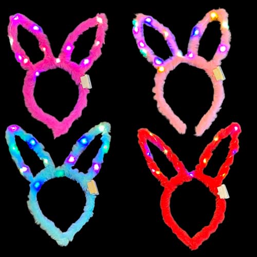 BF Souvenirs 4er-Set LED Plüsch Haarreif LITTLE BUNNY mit Hasenohren in 4 Farben, blinkend und leuchtend Party Karneval Geburtstag Motto-Party Fasching Prinzessin König von BF Souvenirs