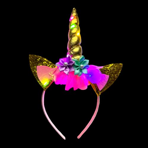 BF Souvenirs LED Einhorn Haarreif LITTLE UNICORN goldenes Einhorn - bunt blinkend Leuchtend Kindergeburtstag Party Prinzessin Fantasie Kinderparty Karneval (Gold) von BF Souvenirs