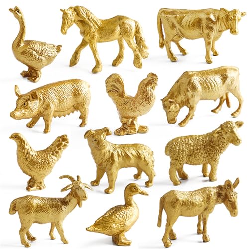 BFLKY 12-teiliges Goldenes Tierfiguren Spielzeug Set Geflügel Tiermodelle Figuren Lernspielzeug von BFLKY