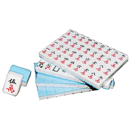 BFNDSSEOU Chinesisches Mahjong-Spiel-Set 144 Spielsteine ​​Melamin mit Tischdecke und Kartenlineal Tragbares Reise-Majhong-Spieleset(Blue) von BFNDSSEOU