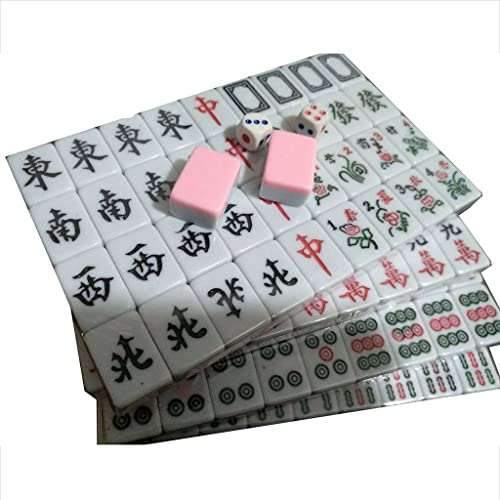 BFNDSSEOU Chinesisches Mahjong-Spiel-Set 144 Spielsteine ​​Melamin mit Tischdecke und Kartenlineal Tragbares Reise-Majhong-Spieleset(Pink) von BFNDSSEOU