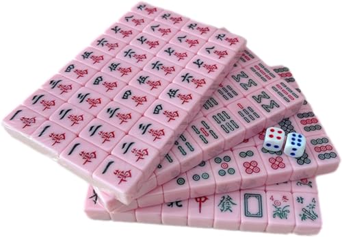 BFNDSSEOU Chinesisches Mahjong-Spiel-Set Leichte Mahjong-Sets mit klarer Gravur, kompakt for zu Hause und das Wohnheim, idealer Reisebegleiter for Schule und Ausflüge.(Pink) von BFNDSSEOU