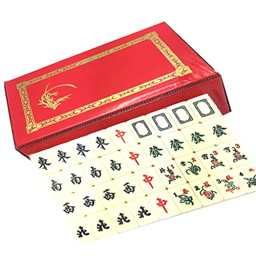 BFNDSSEOU Chinesisches Mahjong-Spiel-Set Mit Lederbox, 144 Melamin-Steine, chinesisches Mahjong, 2 Würfel, tragbare Größe und geringes Gewicht, unterhaltsames Geschenk von BFNDSSEOU