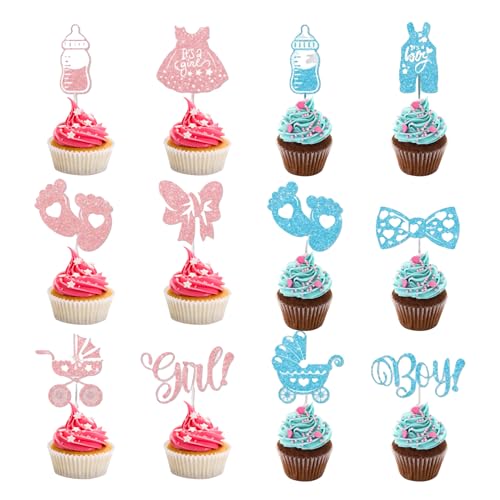 12 Stück gender reveal party deko,Offenbaren,cake Cupcake topper baby,boy or girl,Geschlecht,torten dekoration, für Taufe,Eröffnungsfeier,Neugeborene,Jungen Mädchen,Dressing,Shower Kuchendeko von BFUZXY