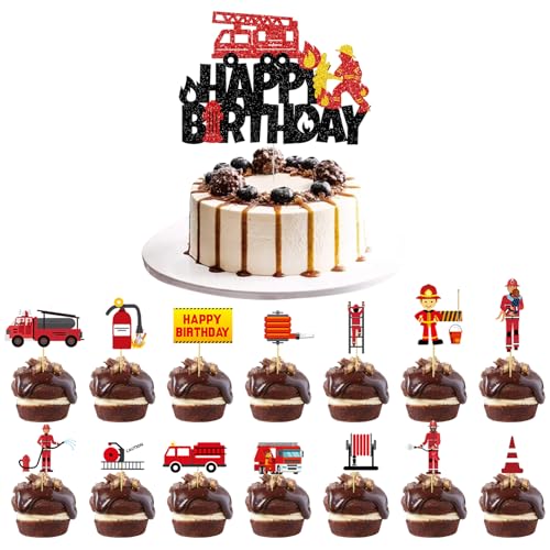 15 Stück Feuerwehr Geburtstag Tortendeko,Feuerwehr Deko Kindergeburtstag,Tortendeko Feuerwehr,für Geburtstag Kuchen Dekoration,Feuerwehrauto und Feuerwehrmann Cupcake Toppers Kuchendekorationen von BFUZXY