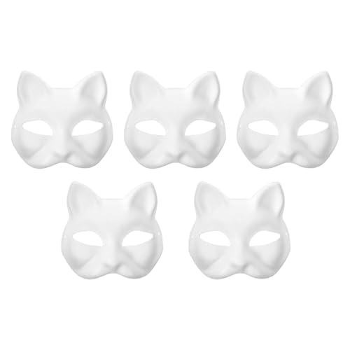 BFUZXY 5 Stück DIY Weiße Katzenmaske Leer - Therian Masken Set für Kinder & Erwachsene | Tierkostüm-Masken zum Bemalen für Cosplay, Furry-Partys, Karneval und Halloween | Atmungsaktive Papiermasken von BFUZXY