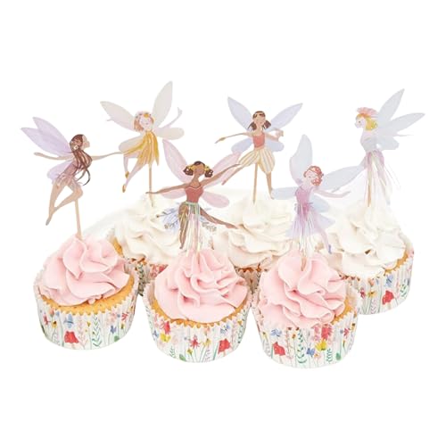 24 Stück Feen Geburtstag Tortendeko,Pappbecher Cupcake Toppers,Cupcake Picks Fee,Muffins Deko,Ballerina Geburtstagsdeko,Tinkerbell Kindergeburtstag Dekoration für Kinder Babyparty Mädchen Geburtstags von BFUZXY