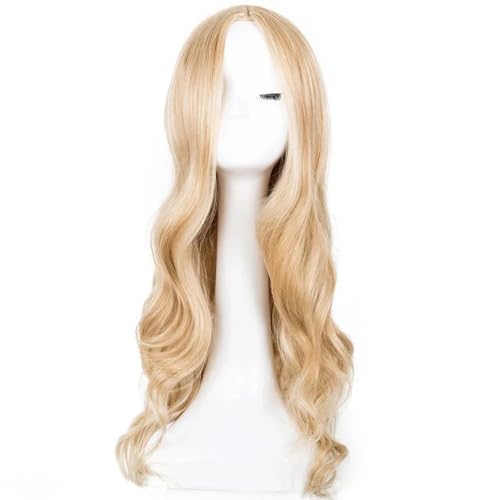 AnimeKostüm,Cosplay Perücke, Mittelscheitel, blondes Damenhaar, Kostüm, Karneval, Halloween, Party, Salon, Haarteil, modische Perücke, flachsblondes, mittelscheiteliges, langes, lockiges Haar(Gold) von BFVAKBKYT