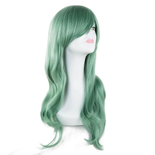 AnimeKostüm,Cosplay Perücke, Synthetisches hitzebeständiges langes gewelltes blaues Frauenhaarkostüm Karneval Halloween Masque Party Salon Haarteil(Green) von BFVAKBKYT