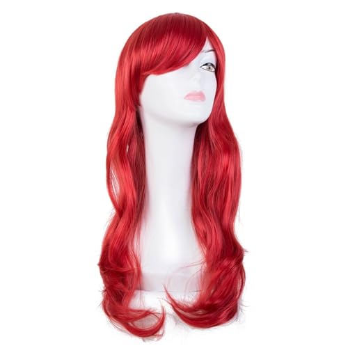 BFVAKBKYT AnimeKostüm,Cosplay Perücke, Synthetisches hitzebeständiges langes gewelltes blaues Frauenhaarkostüm Karneval Halloween Masque Party Salon Haarteil(Red) von BFVAKBKYT