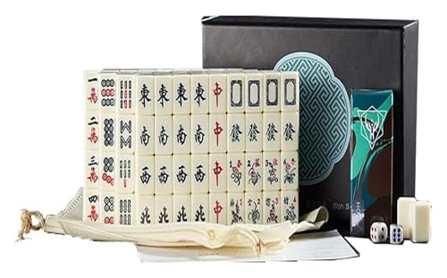 BFVAKBKYT Chinesisch Majong Set, 144 fortschrittliche Melaminfliesen, 4 All-in-One-Racks/Putter, komplettes Mahjong-Spielset von BFVAKBKYT